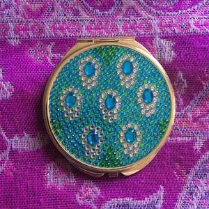 Peacock Blue & Turquoise Bejeweled Mirror Compact